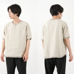 RE MADE IN TOKYO JAPAN / French Linen Henley Neck T-Shirt