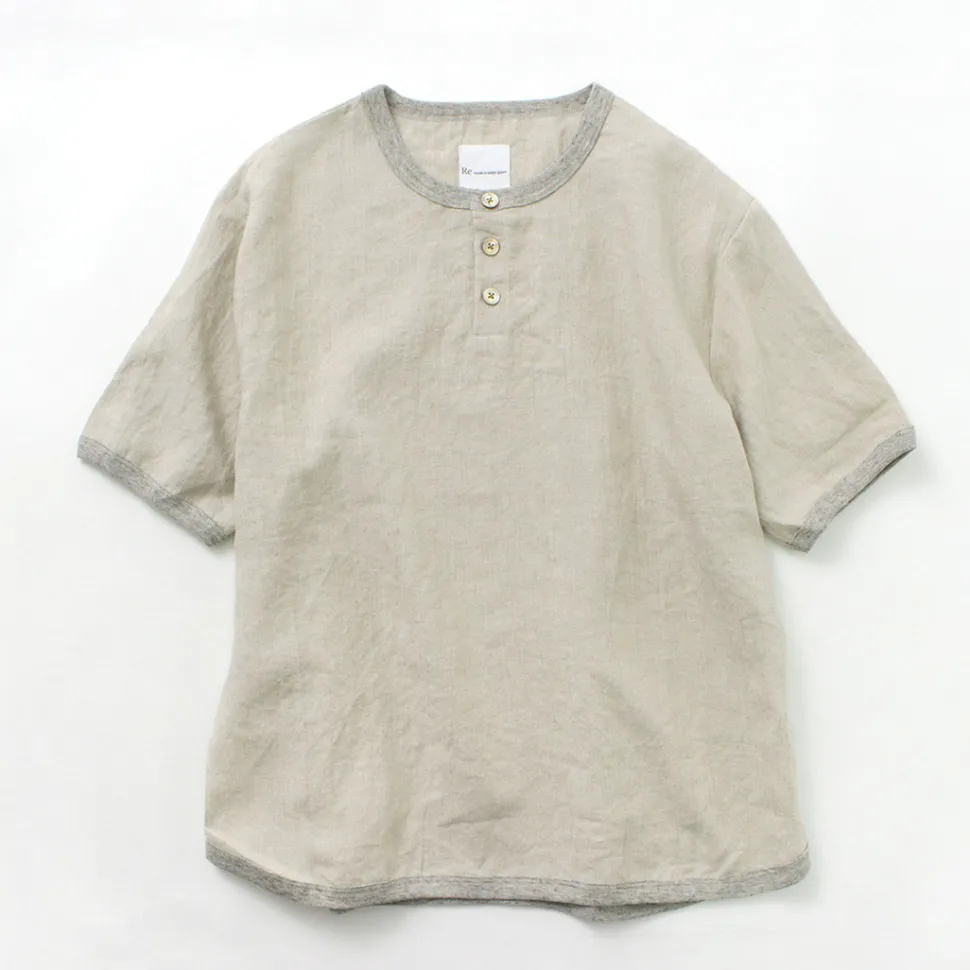 RE MADE IN TOKYO JAPAN / French Linen Henley Neck T-Shirt