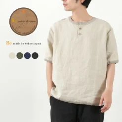 RE MADE IN TOKYO JAPAN / French Linen Henley Neck T-Shirt