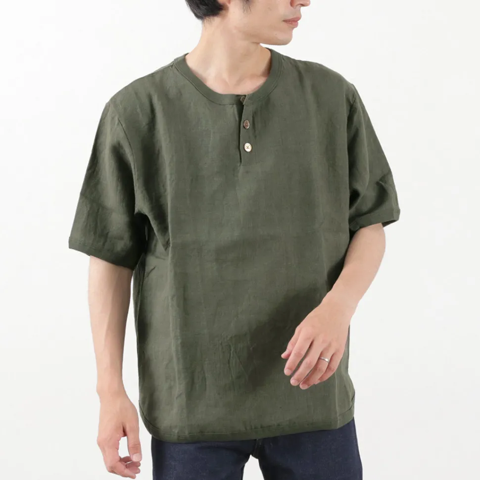 RE MADE IN TOKYO JAPAN / French Linen Henley Neck T-Shirt