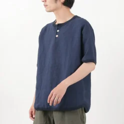 RE MADE IN TOKYO JAPAN / French Linen Henley Neck T-Shirt