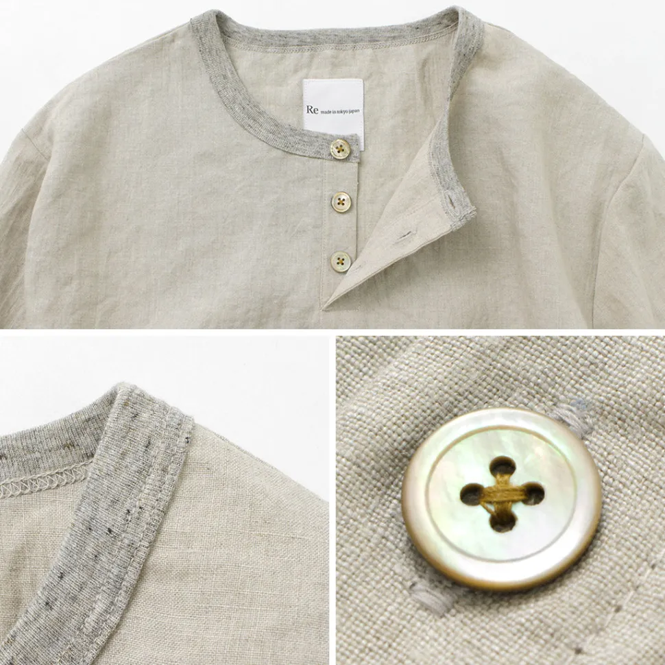 RE MADE IN TOKYO JAPAN / French Linen Henley Neck T-Shirt