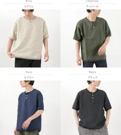 RE MADE IN TOKYO JAPAN / French Linen Henley Neck T-Shirt