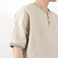 RE MADE IN TOKYO JAPAN / French Linen Henley Neck T-Shirt
