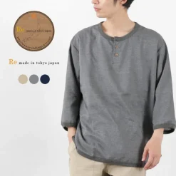 RE MADE IN TOKYO JAPAN / Linen Canvas Henry Neck T-Shirt