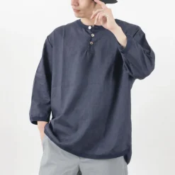 RE MADE IN TOKYO JAPAN / Linen Canvas Henry Neck T-Shirt