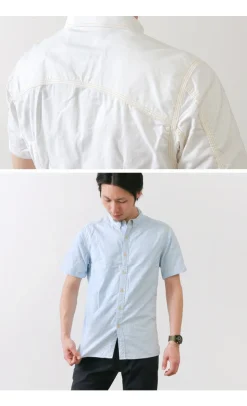 RE MADE IN TOKYO JAPAN / Yellow Stitched Short Sleeve Button Down Shirt