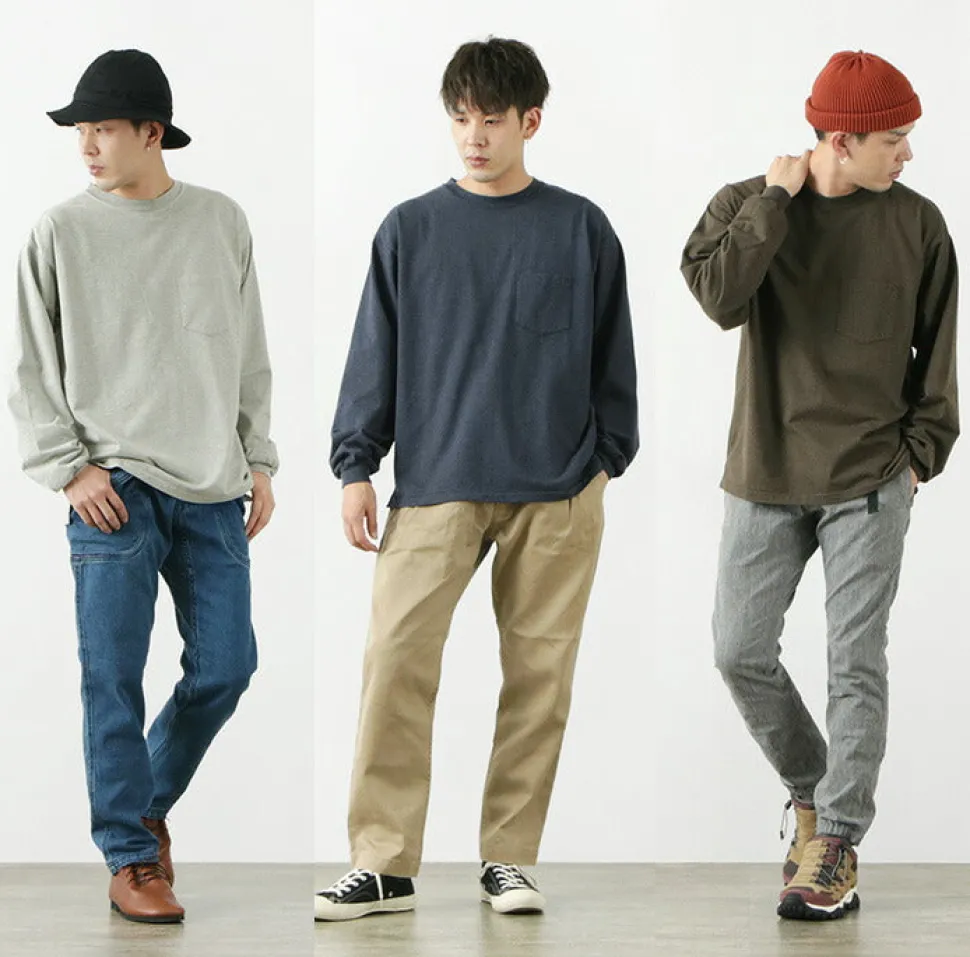 REMI RELIEF / Melange jersey long sleeve crew pocket T-shirt