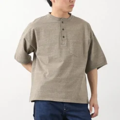 REMI RELIEF / Melange jersey short sleeve henley neck pocket T-shirt