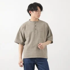 REMI RELIEF / Melange jersey short sleeve henley neck pocket T-shirt