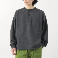 REMI RELIEF / Melange Jersey Long Sleeve Henley Neck Pocket T-Shirt