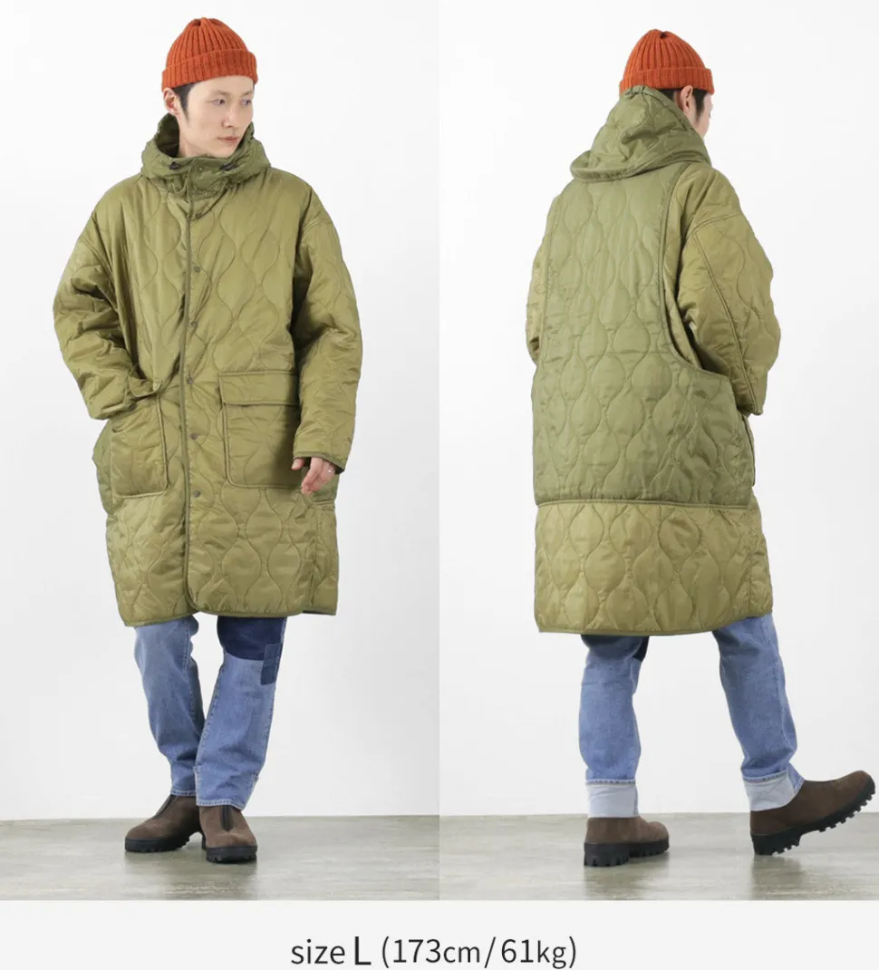 REMI RELIEF / Nylon Rip Gourd Quilted Coat Hoodie