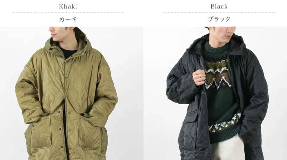 REMI RELIEF / Nylon Rip Gourd Quilted Coat Hoodie