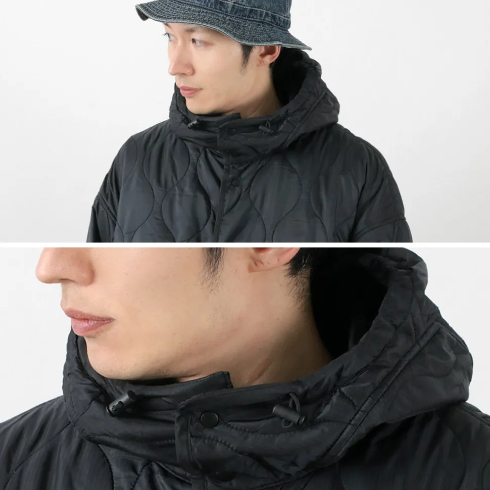 REMI RELIEF / Nylon Rip Gourd Quilted Coat Hoodie