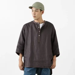 ROCOCO / Linen cloth Henley Neck T-Shirt
