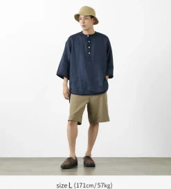 ROCOCO / Linen cloth Henley Neck T-Shirt