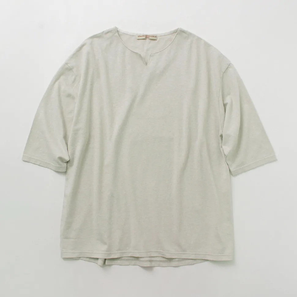ROCOCO / Linen Cotton Key Neck T-Shirt