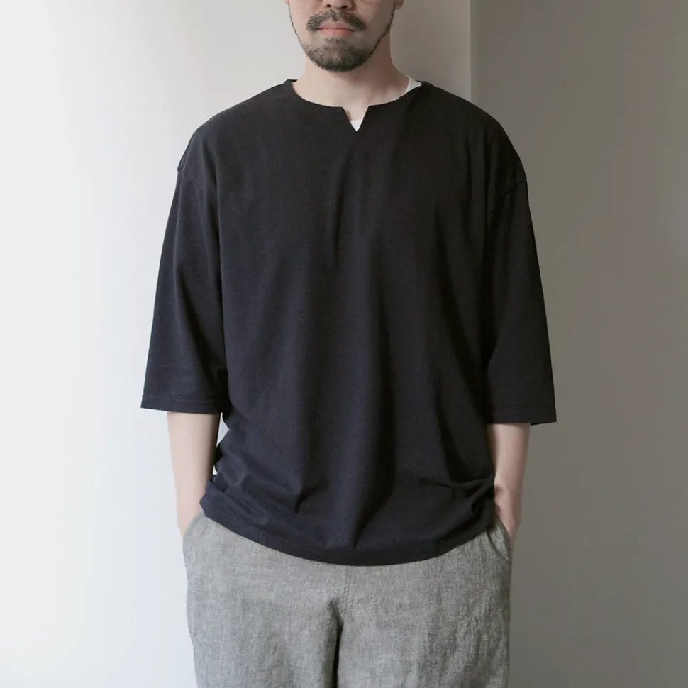 ROCOCO / Linen Cotton Key Neck T-Shirt
