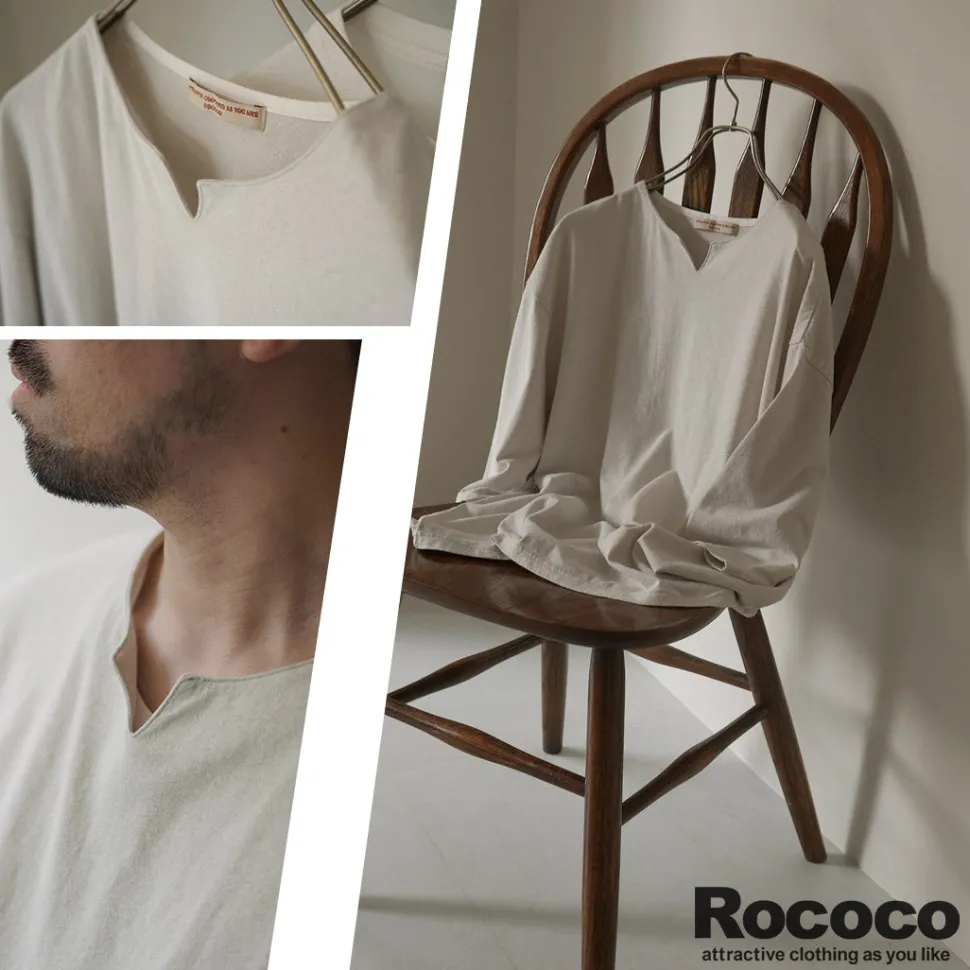 ROCOCO / Linen Cotton Key Neck T-Shirt