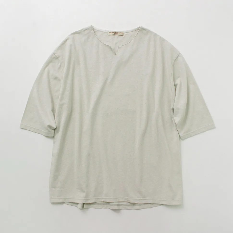 ROCOCO / Linen Cotton Key Neck T-Shirt