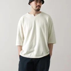 ROCOCO / Linen Cotton Key Neck T-Shirt