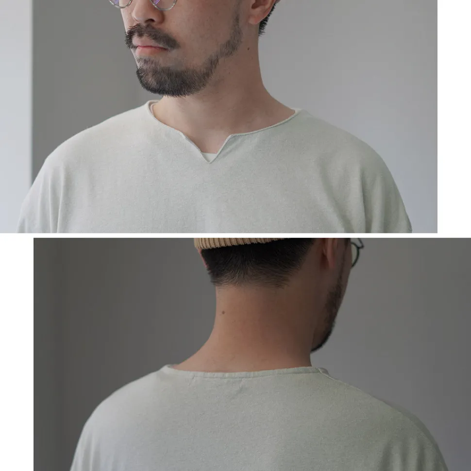 ROCOCO / Linen Cotton Key Neck T-Shirt