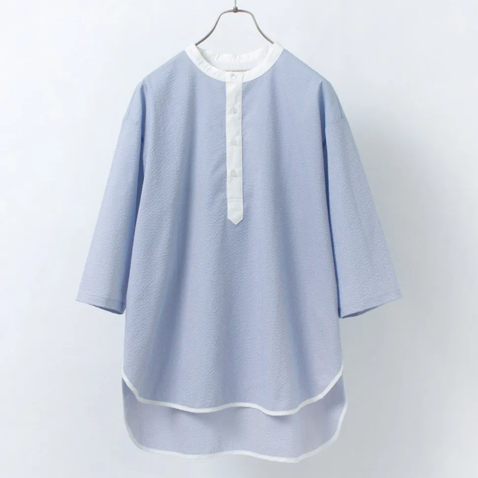 ROCOCO / Woven seersucker henley neck T-shirt