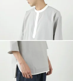 ROCOCO / Woven seersucker henley neck T-shirt