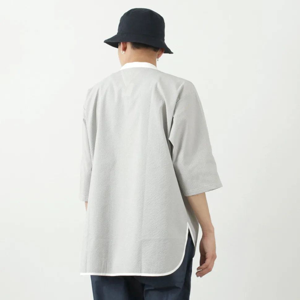 ROCOCO / Woven seersucker henley neck T-shirt