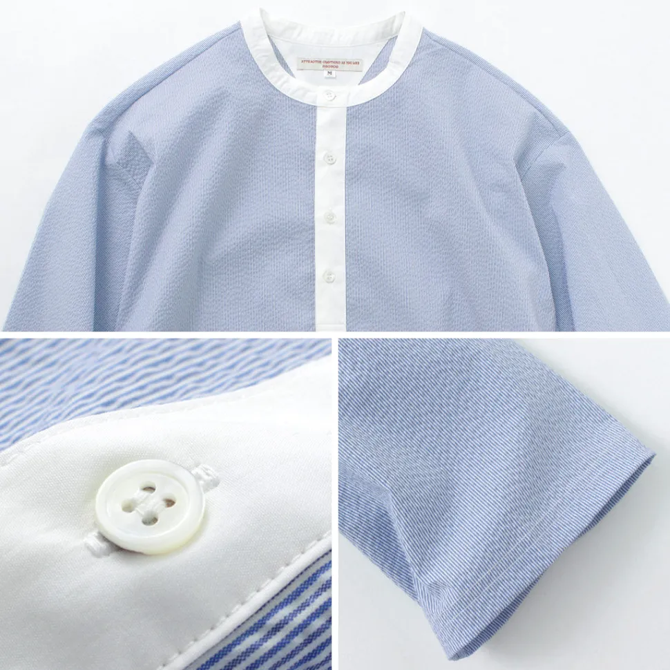 ROCOCO / Woven seersucker henley neck T-shirt