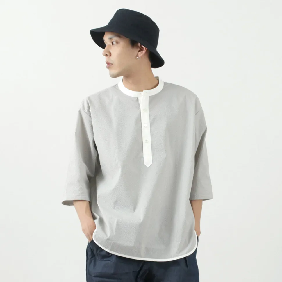ROCOCO / Woven seersucker henley neck T-shirt