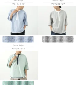 ROCOCO / Woven seersucker henley neck T-shirt