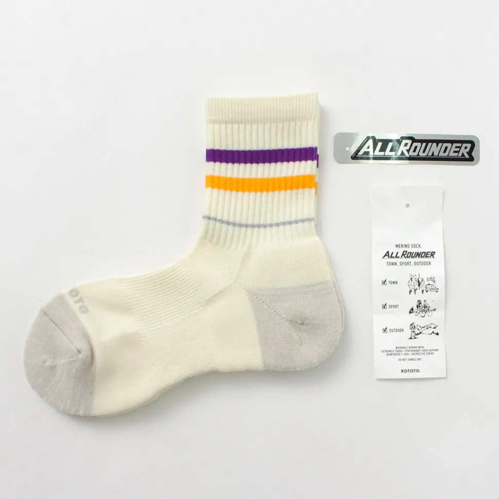 ROTOTO / All Rounder 2 Stripe Merino Crew Socks