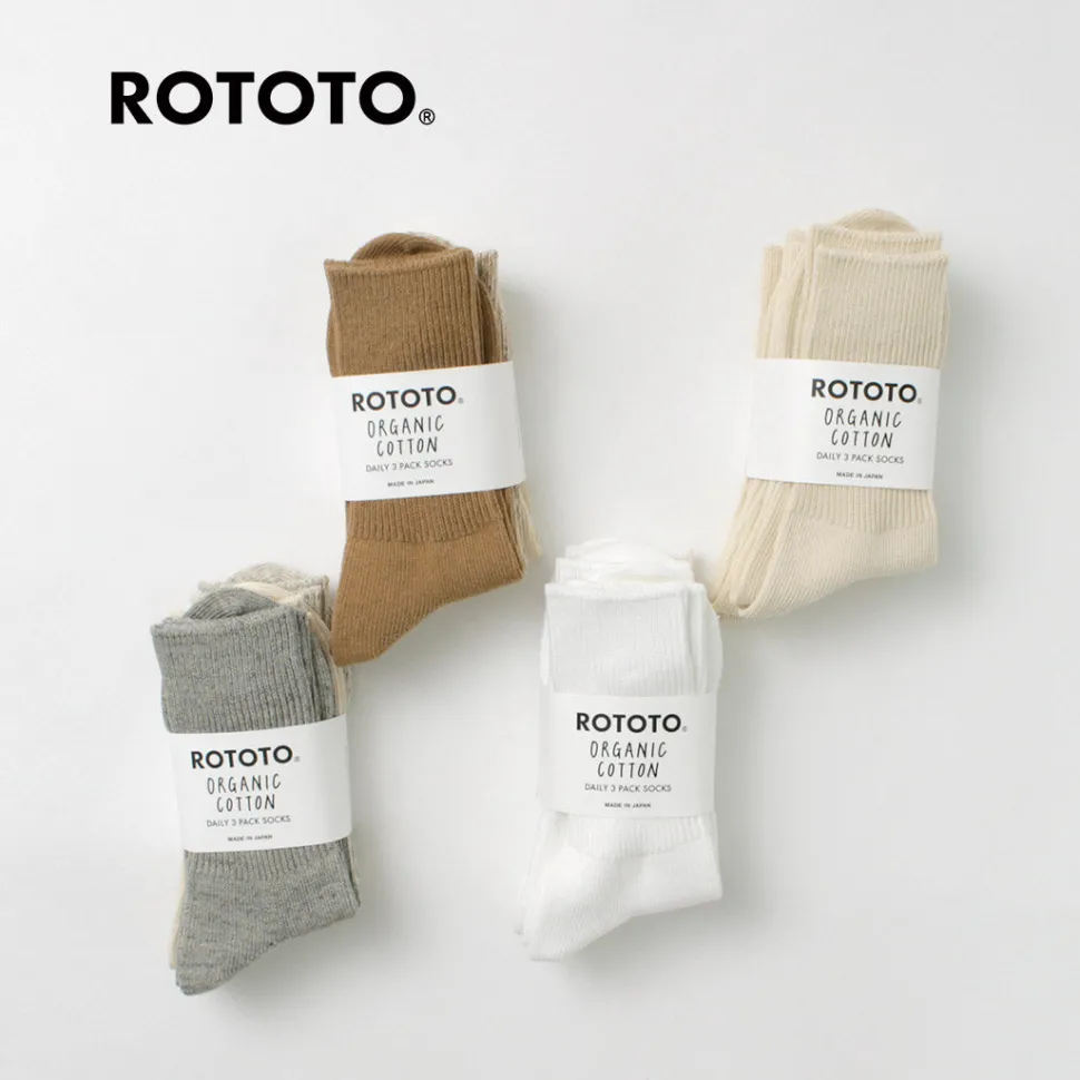 ROTOTO / R1427 Organic Daily 3 Pack Ribbed Crew Socks