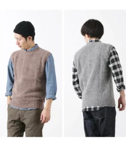 SHETLANDWOOLLENCO / Plain Shaggy Dog Crew Neck Knits Vest