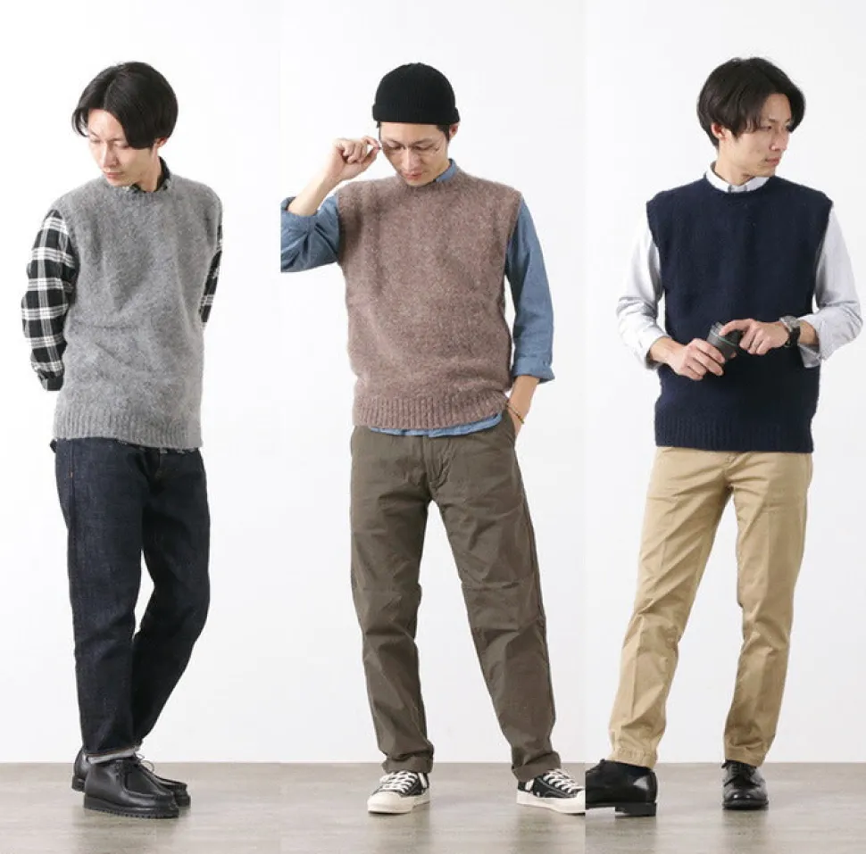 SHETLANDWOOLLENCO / Plain Shaggy Dog Crew Neck Knits Vest