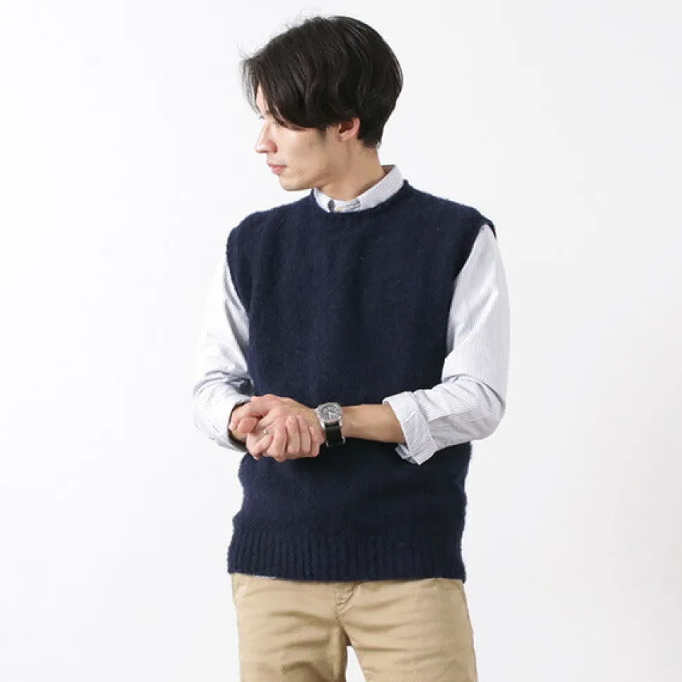 SHETLANDWOOLLENCO / Plain Shaggy Dog Crew Neck Knits Vest
