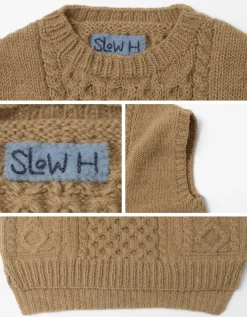 SLOW HANDS / Vegetable Dye Aran Drop Shoulder Knit Vest