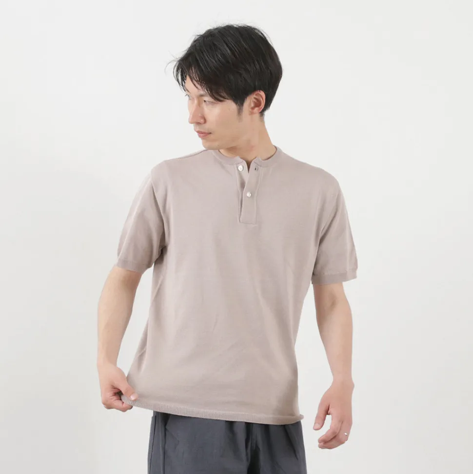 SOGLIA / Cotton Fitted Seamless Henry Neck Knit Tee