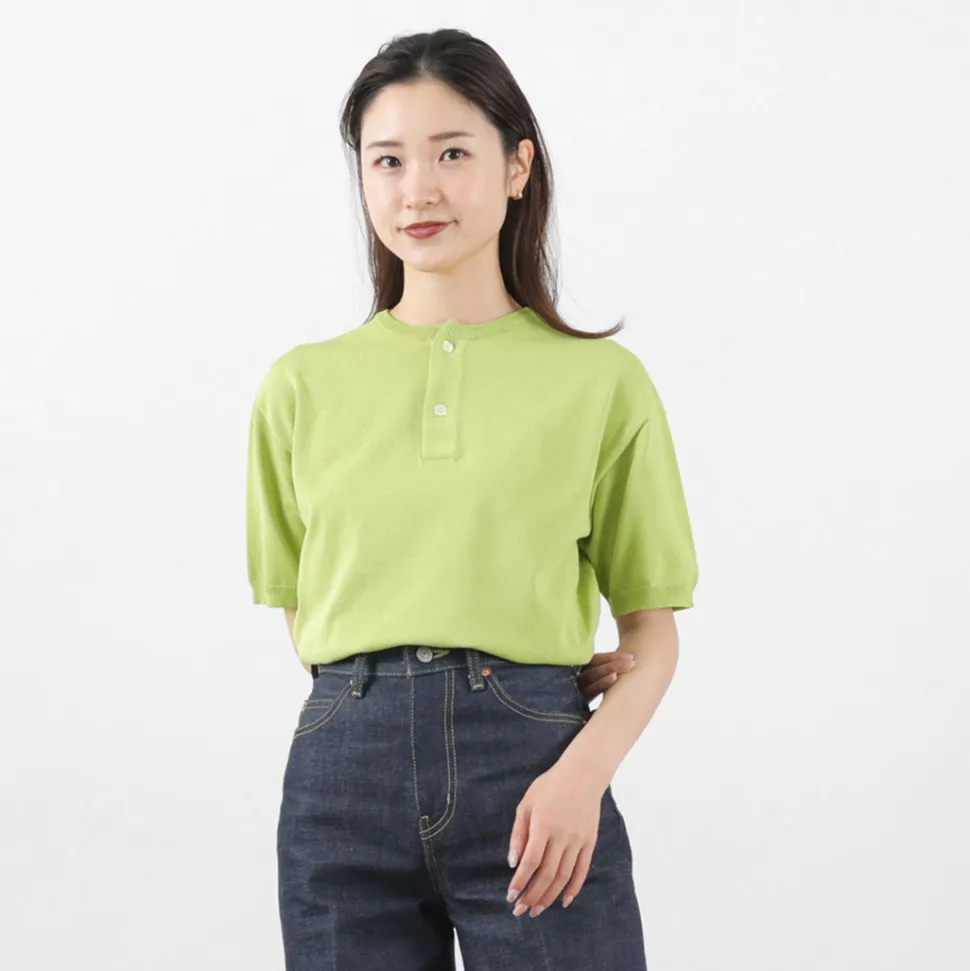 SOGLIA / Cotton Fitted Seamless Henry Neck Knit Tee