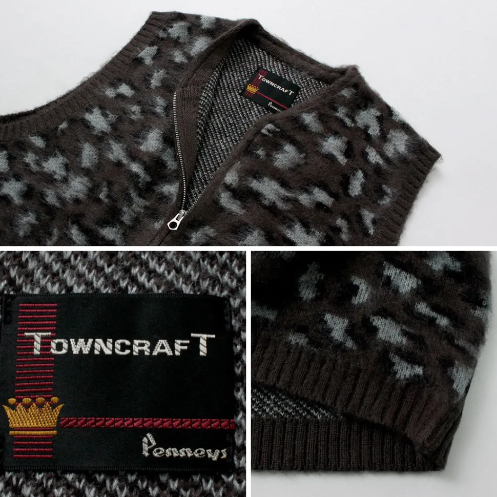 TOWN CRAFT / Shaggy Vintage Pattern Zipped Vest