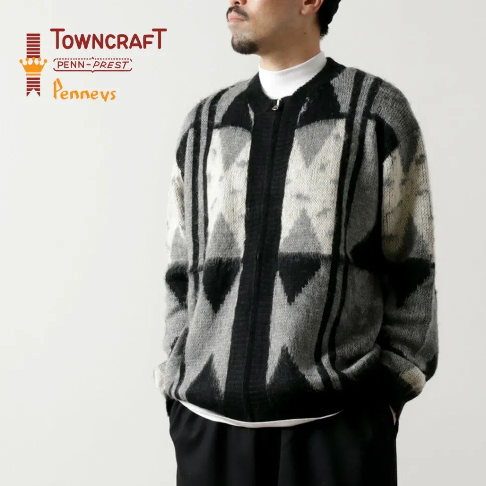TOWN CRAFT / Vintage Jacquard Zip Cardigan