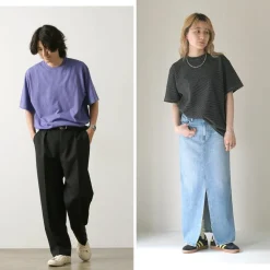 YONETOMI NEW BASIC / Garment Dye Striped T-Shirt